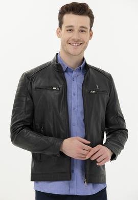 Erkek Siyah Deri Ceket - 50261228002