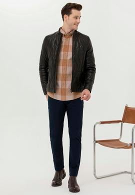 Erkek Kahverengi Deri Ceket - 50261232006