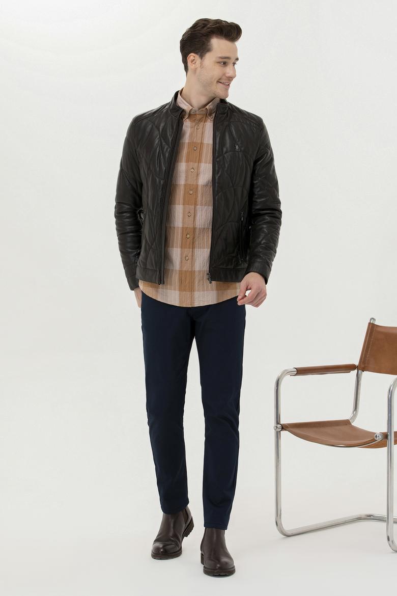 Erkek Kahverengi Deri Ceket - 50261232006