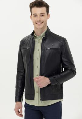 Erkek Lacivert Deri Ceket - 50261234004