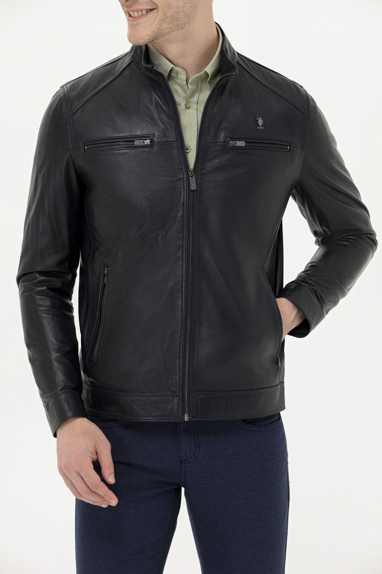 Erkek Lacivert Deri Ceket - 50261234004