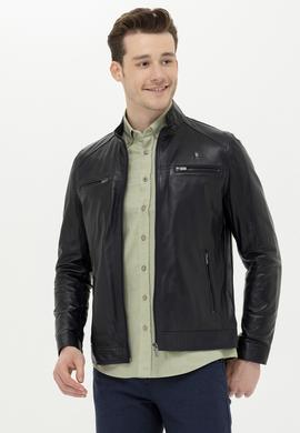 Erkek Lacivert Deri Ceket - 50261234004