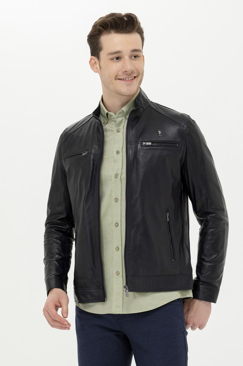 Erkek Lacivert Deri Ceket