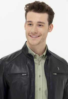 Erkek Lacivert Deri Ceket - 50261234004