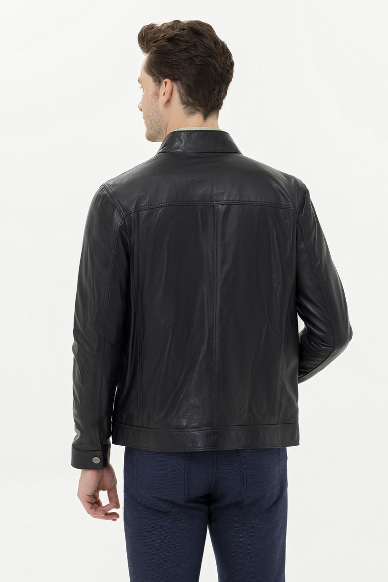 Erkek Lacivert Deri Ceket - 50261234004