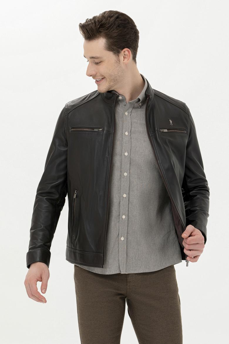 Erkek Kahverengi Deri Ceket - 50261234017