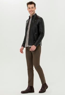 Erkek Kahverengi Deri Ceket - 50261234017