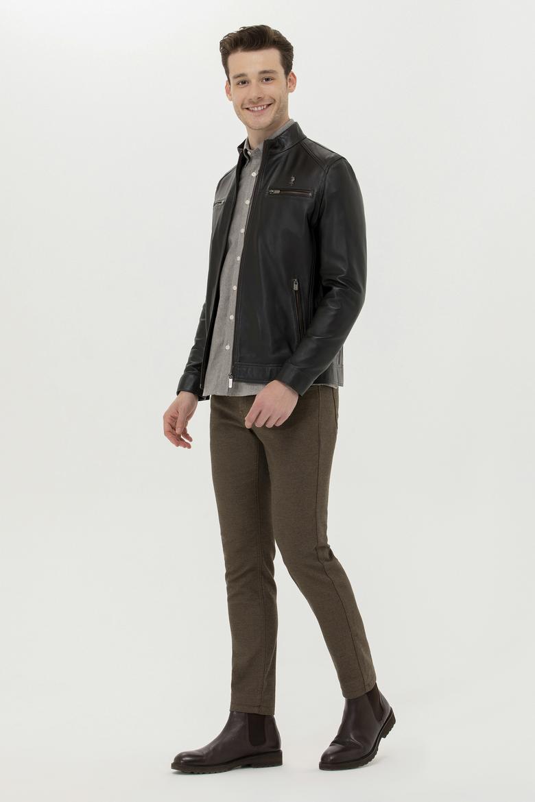 Erkek Kahverengi Deri Ceket - 50261234017