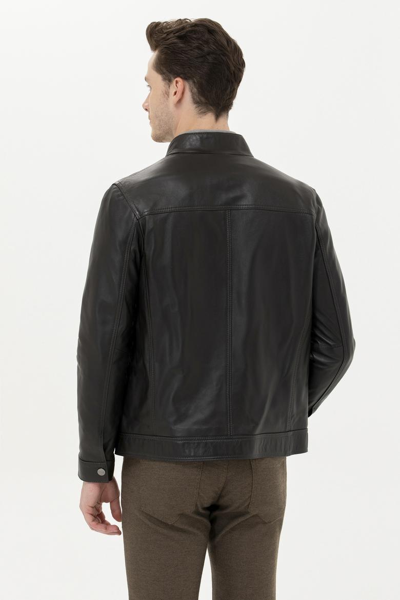 Erkek Kahverengi Deri Ceket - 50261234017