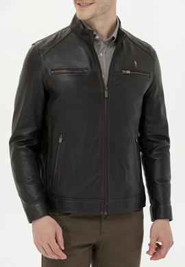 Erkek Kahverengi Deri Ceket - 50261234017