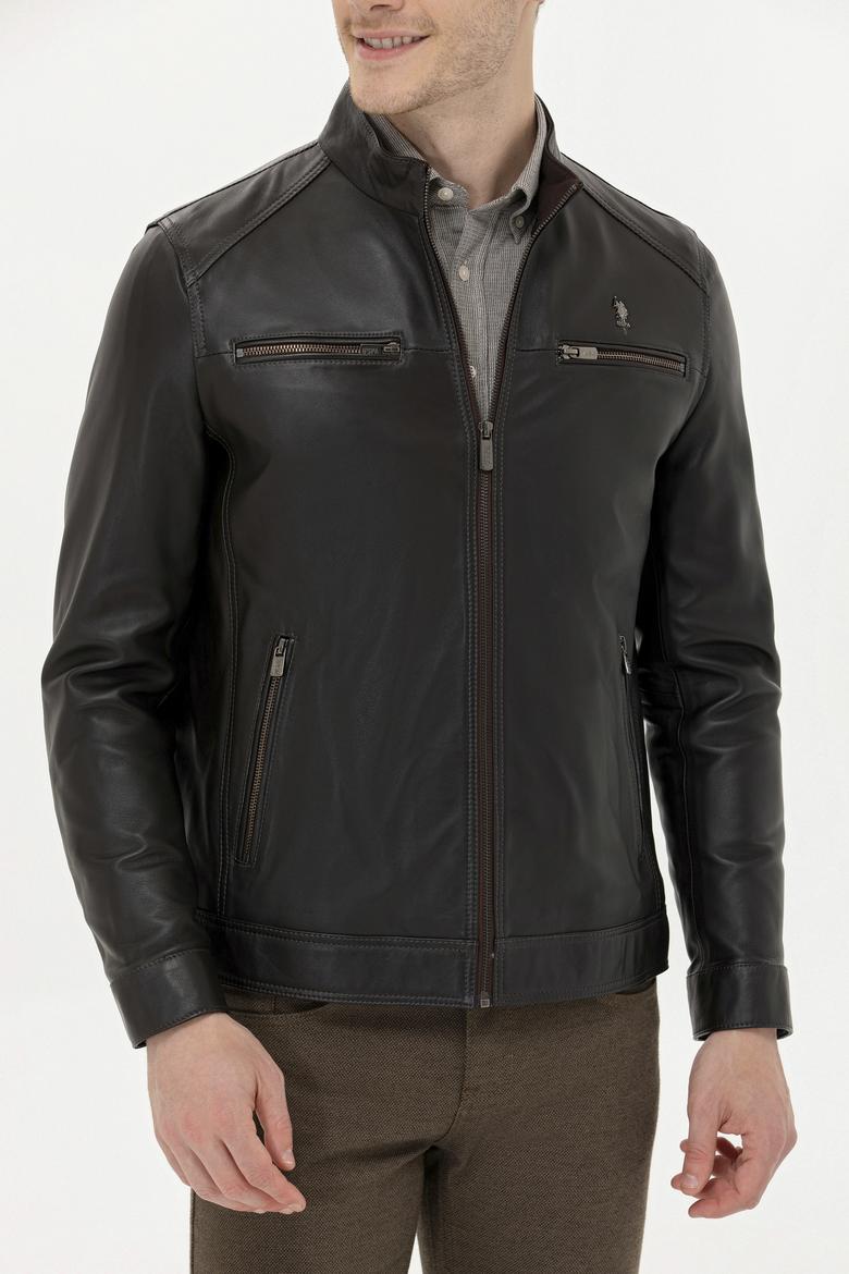 Erkek Kahverengi Deri Ceket - 50261234017