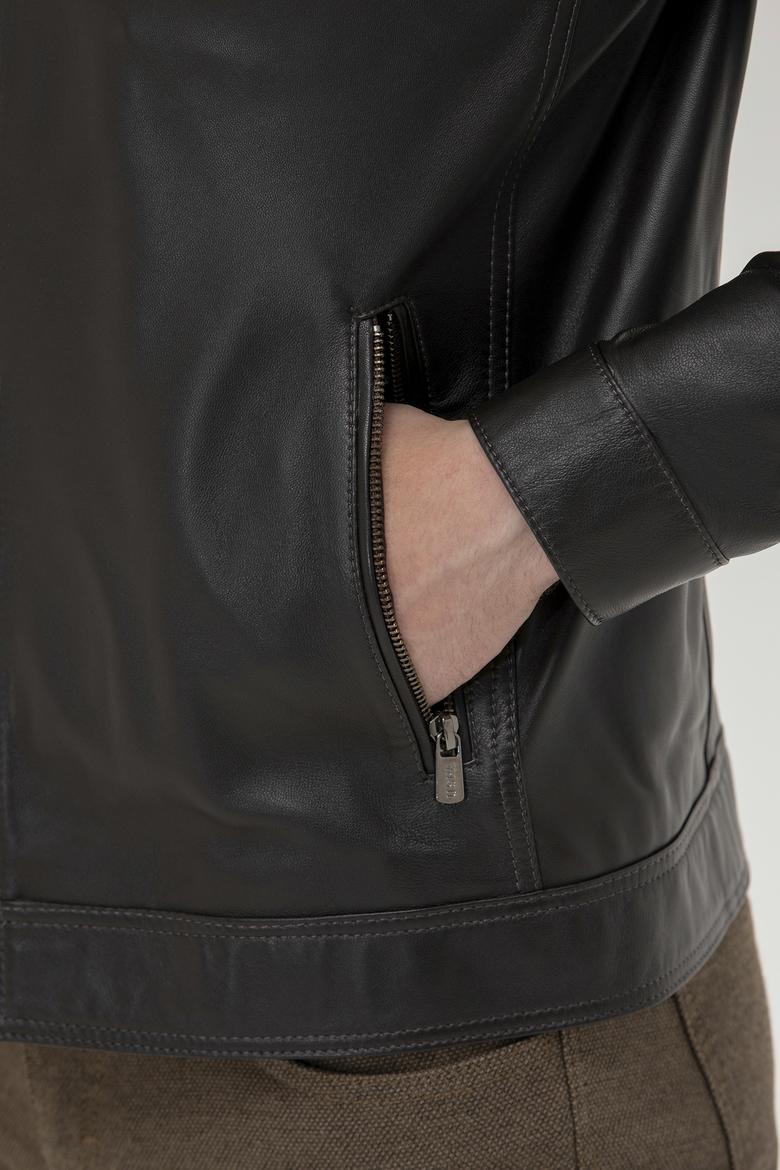 Erkek Kahverengi Deri Ceket - 50261234017