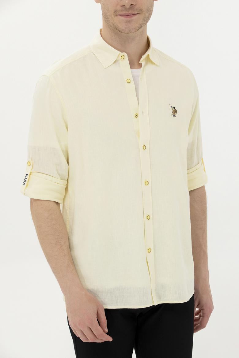 Erkek Açık Sarı Uzun Kollu Basic Gömlek - 50262880093