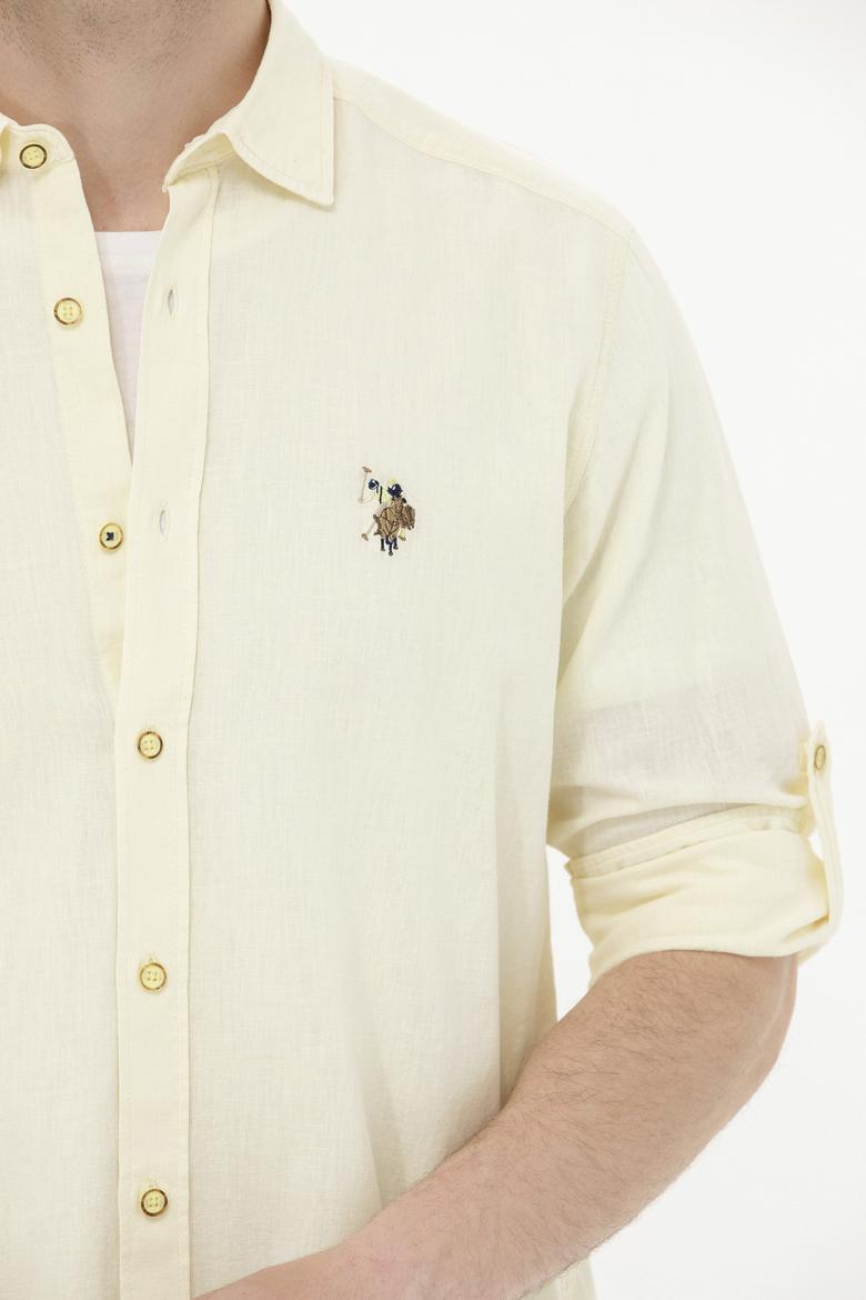 Erkek Açık Sarı Uzun Kollu Basic Gömlek - 50262880093