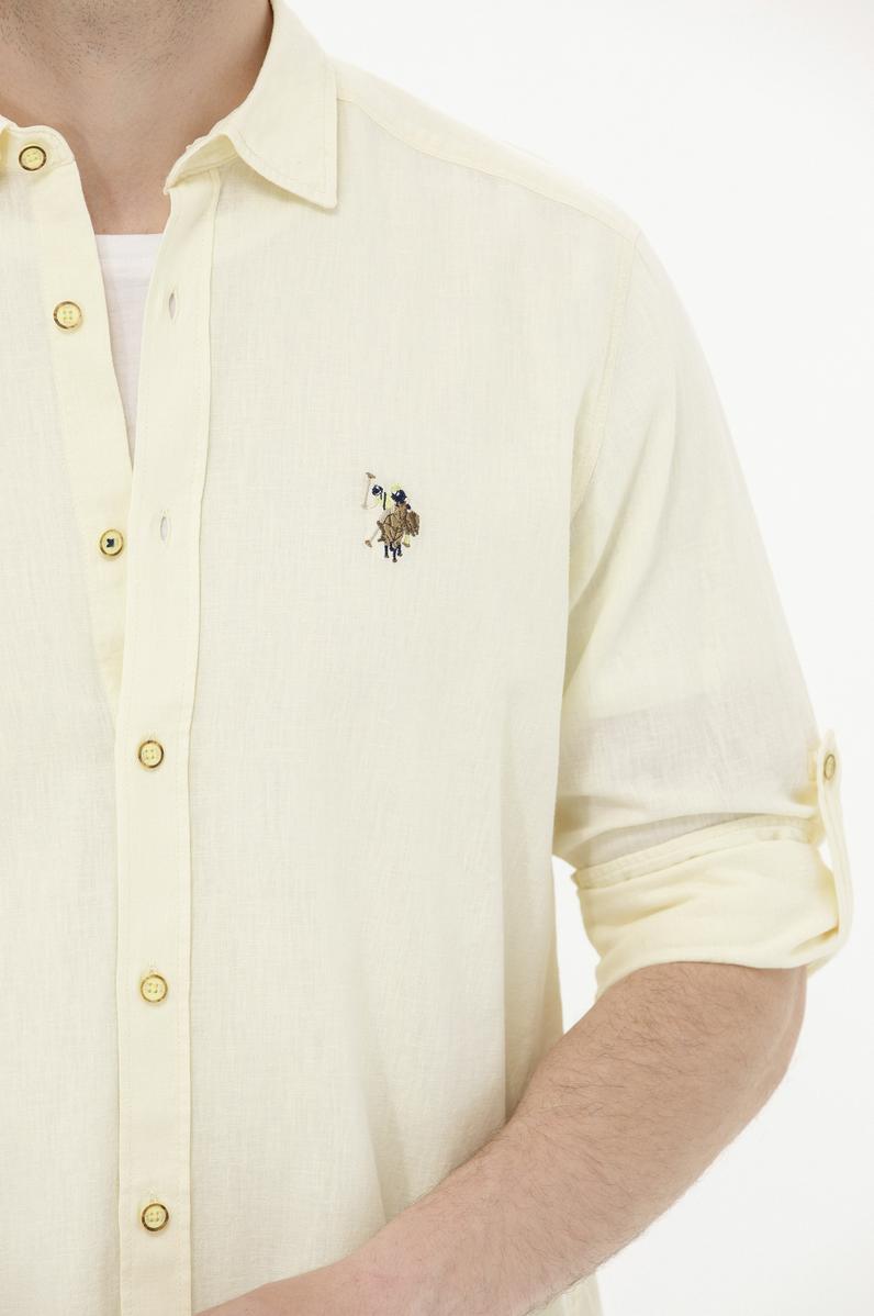 Erkek Açık Sarı Uzun Kollu Basic Gömlek