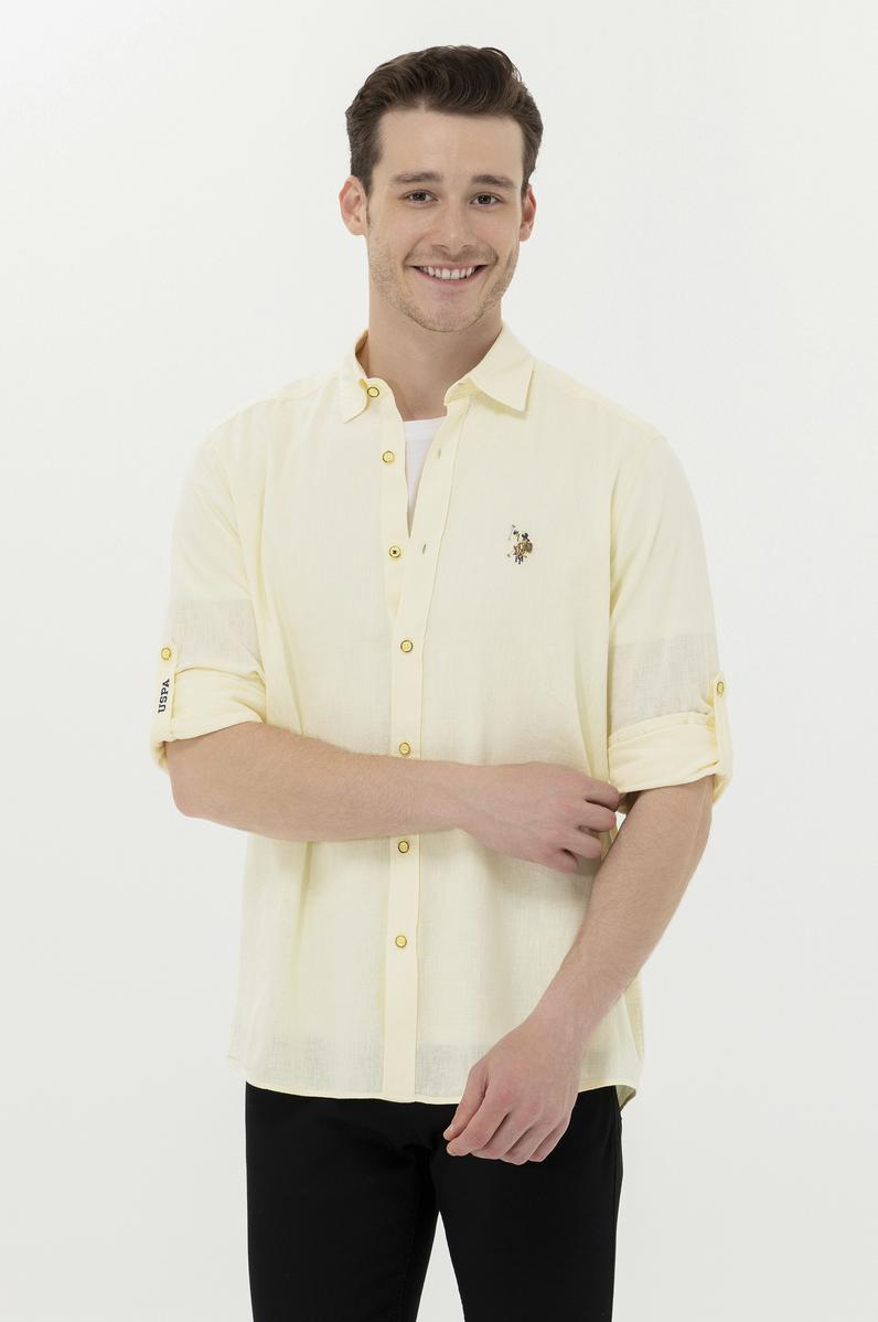 Erkek Açık Sarı Uzun Kollu Basic Gömlek