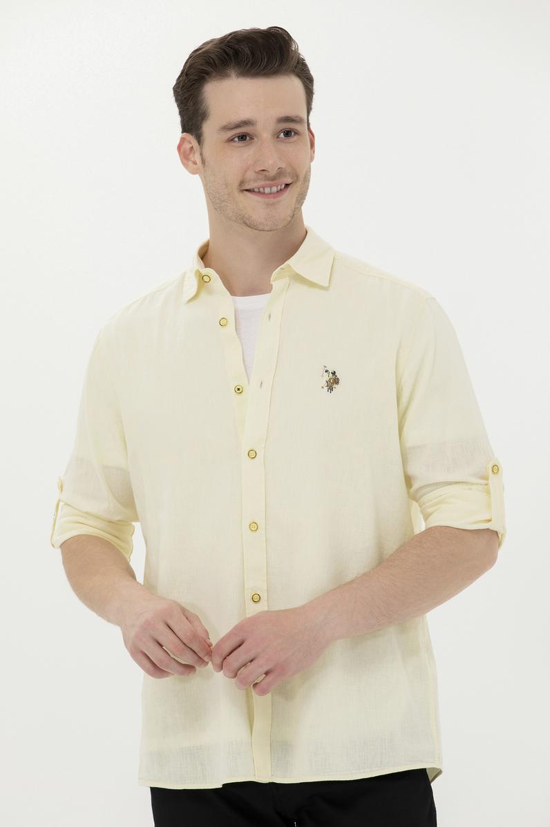 Erkek Açık Sarı Uzun Kollu Basic Gömlek