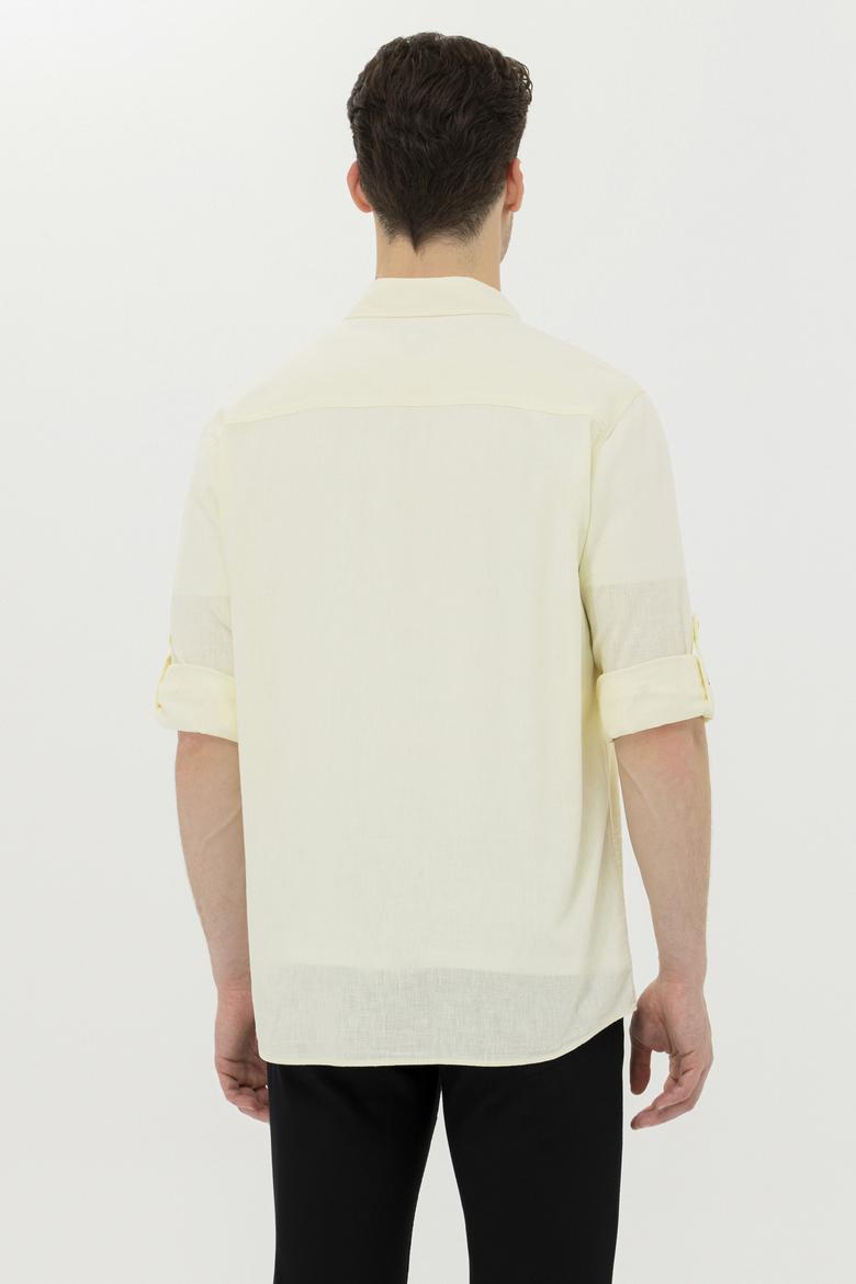 Erkek Açık Sarı Uzun Kollu Basic Gömlek - 50262880093