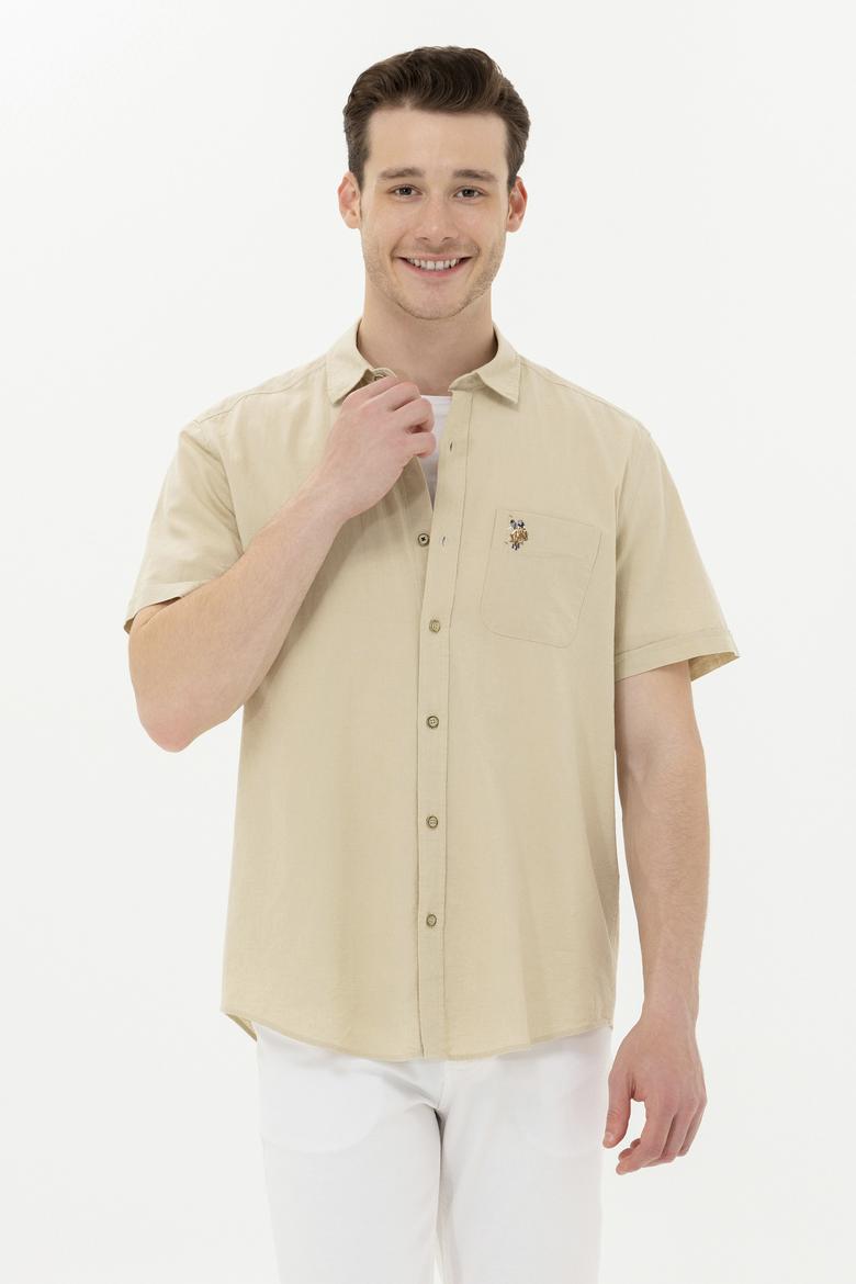 Erkek Haki Kısa Kollu Gömlek