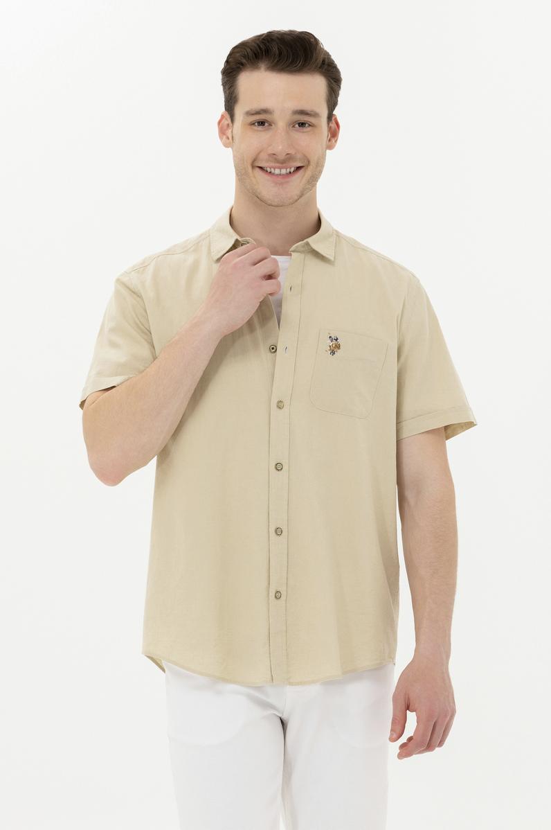 Erkek Haki Kısa Kollu Gömlek