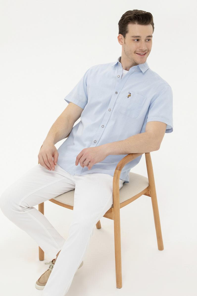 Erkek Açık Mavi Kısa Kollu Gömlek