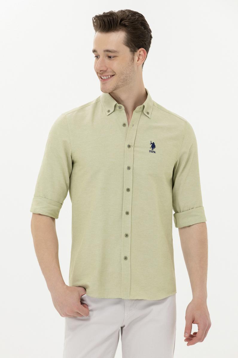 Erkek Koyu Haki Uzun Kollu Basic Gömlek