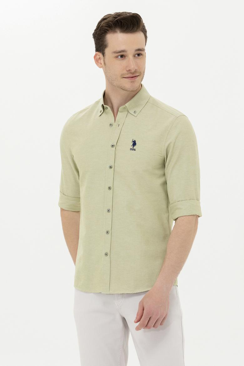 Erkek Koyu Haki Uzun Kollu Basic Gömlek