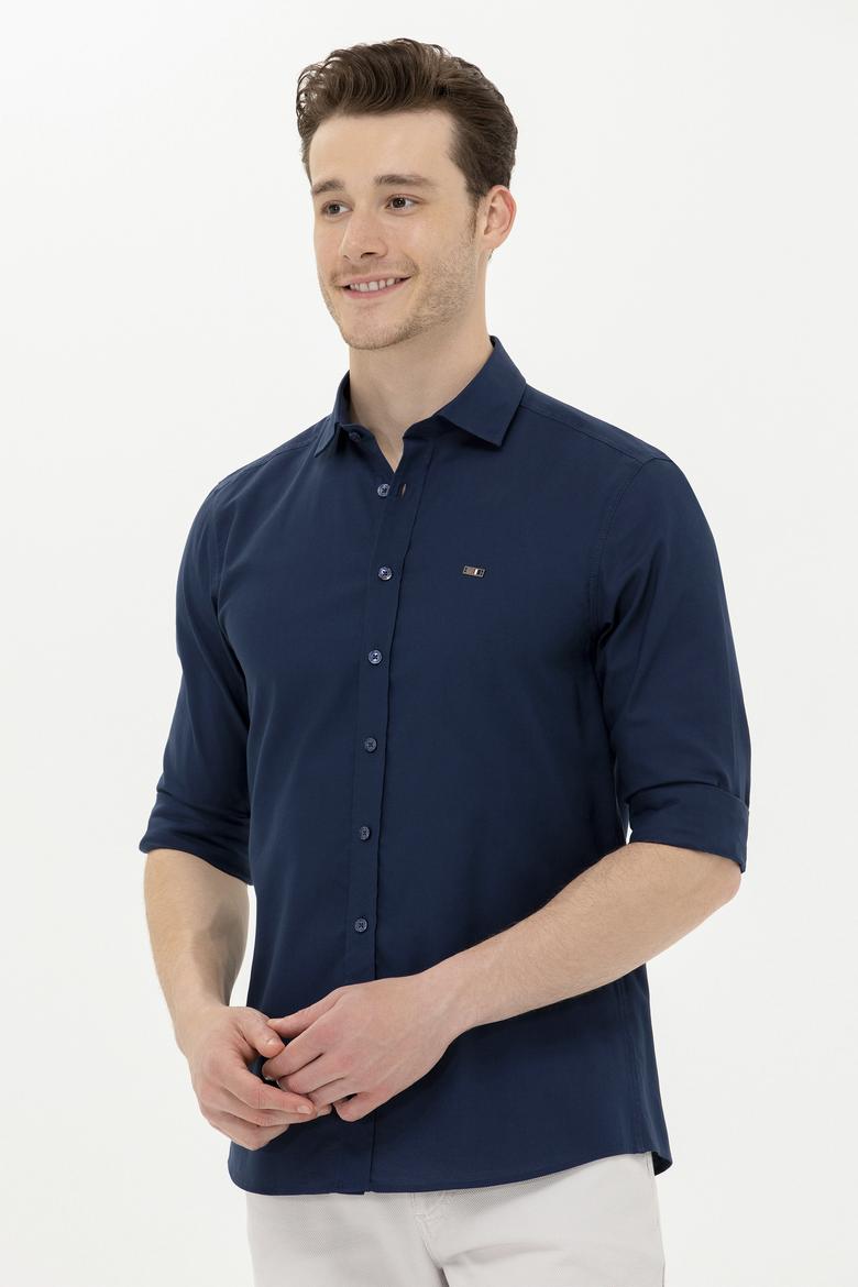 Erkek Lacivert Uzun Kollu Basic Gömlek - 50263048024