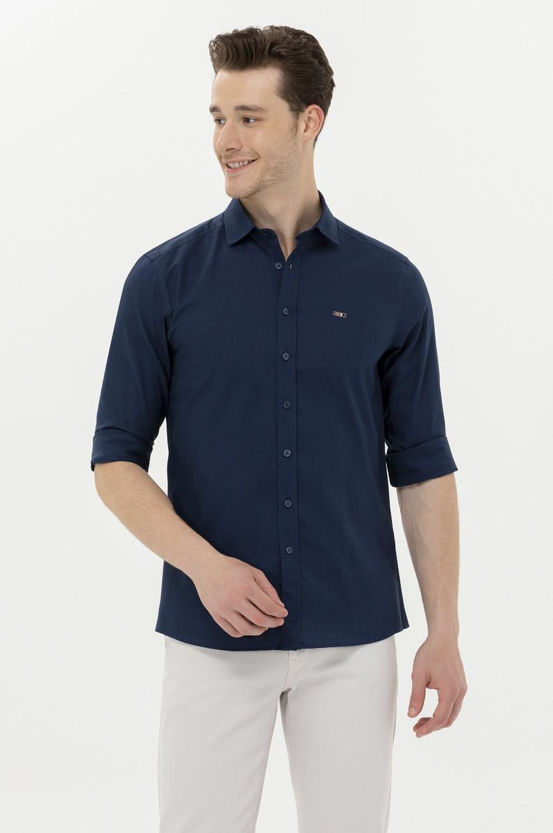 Erkek Lacivert Uzun Kollu Basic Gömlek