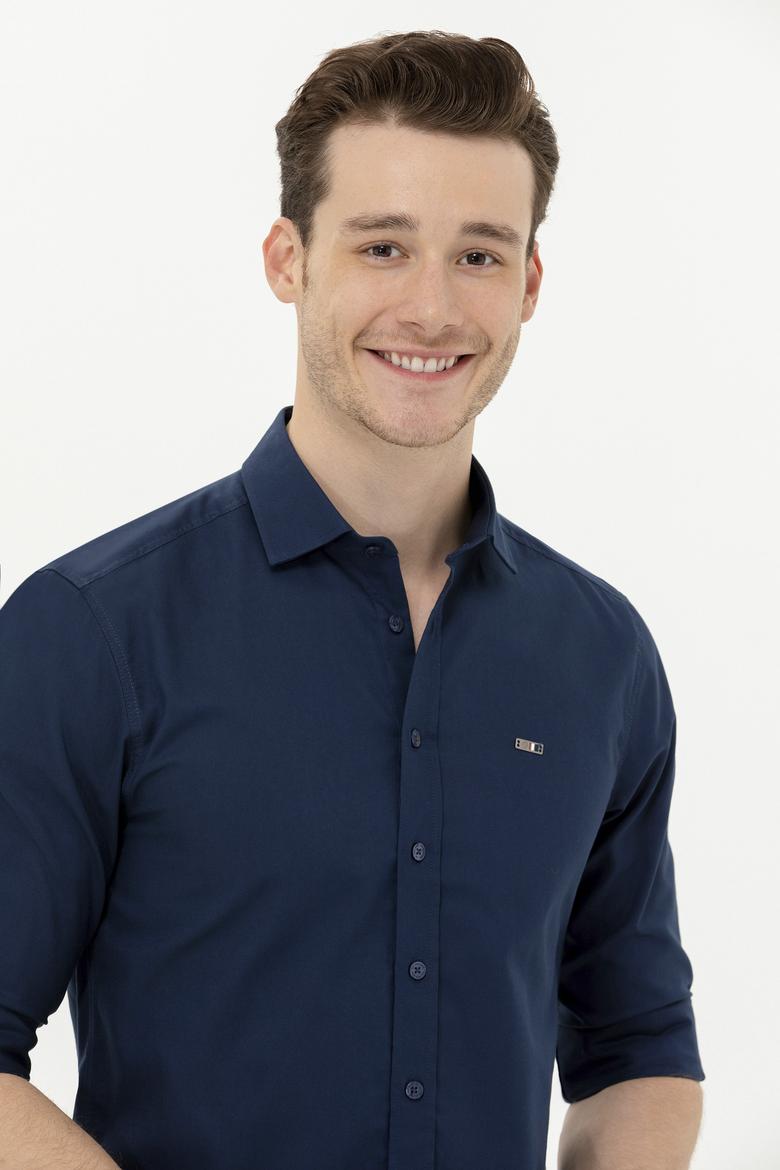 Erkek Lacivert Uzun Kollu Basic Gömlek - 50263048024