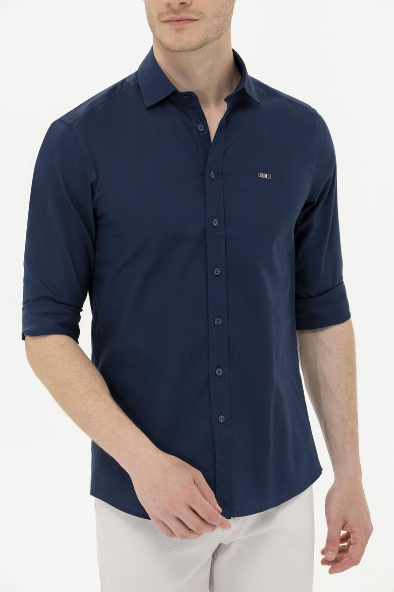 Erkek Lacivert Uzun Kollu Basic Gömlek - 50263048024