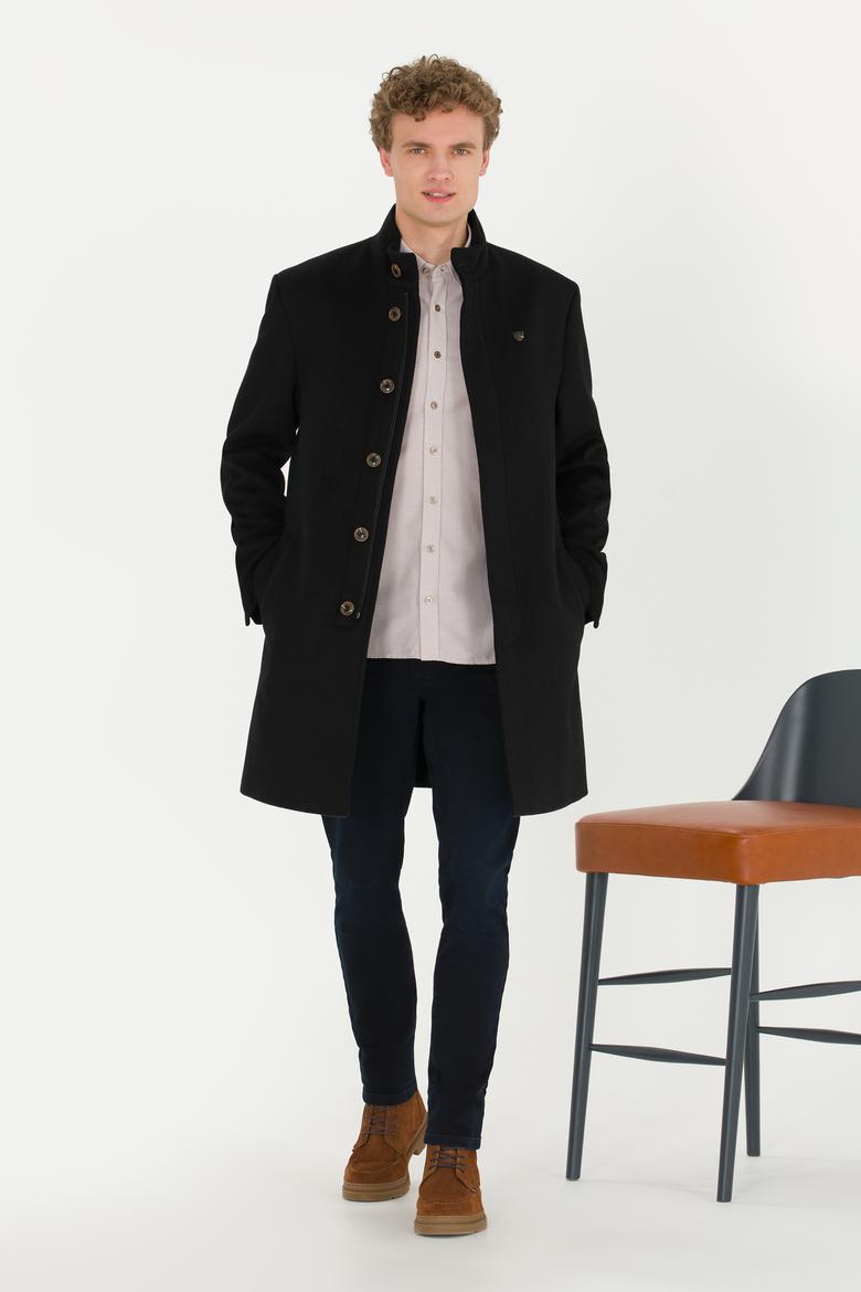 Erkek Koyu Antrasit Kaşe Kaban