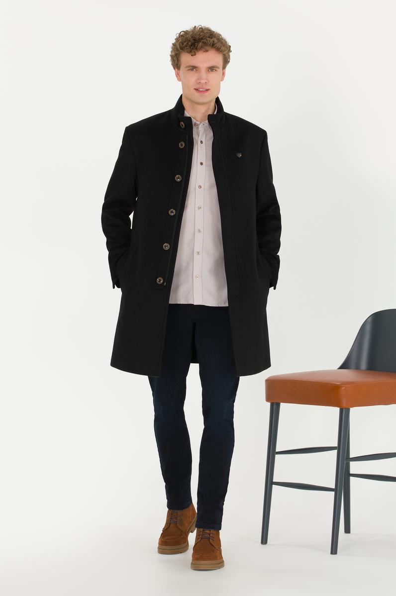 Erkek Koyu Antrasit Kaşe Kaban