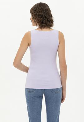 Kadın Lila Bisiklet Yaka Kolsuz Basic Tişört - 50246321036