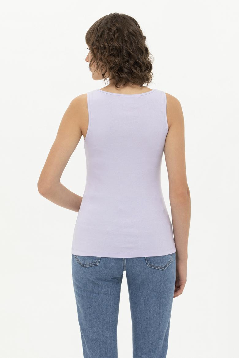 Kadın Lila Bisiklet Yaka Kolsuz Basic Tişört - 50246321036