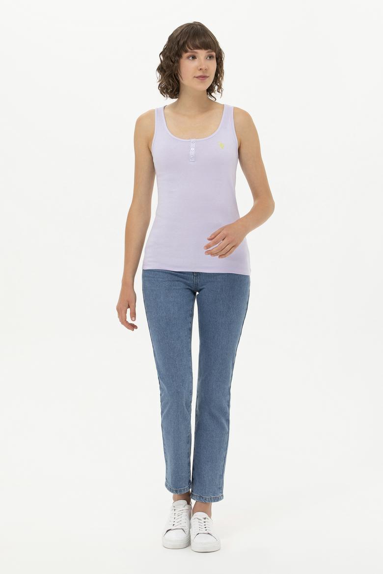 Kadın Lila Bisiklet Yaka Kolsuz Basic Tişört - 50246321036
