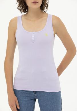 Kadın Lila Bisiklet Yaka Kolsuz Basic Tişört - 50246321036