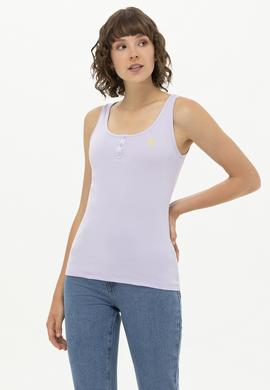 Kadın Lila Bisiklet Yaka Kolsuz Basic Tişört - 50246321036