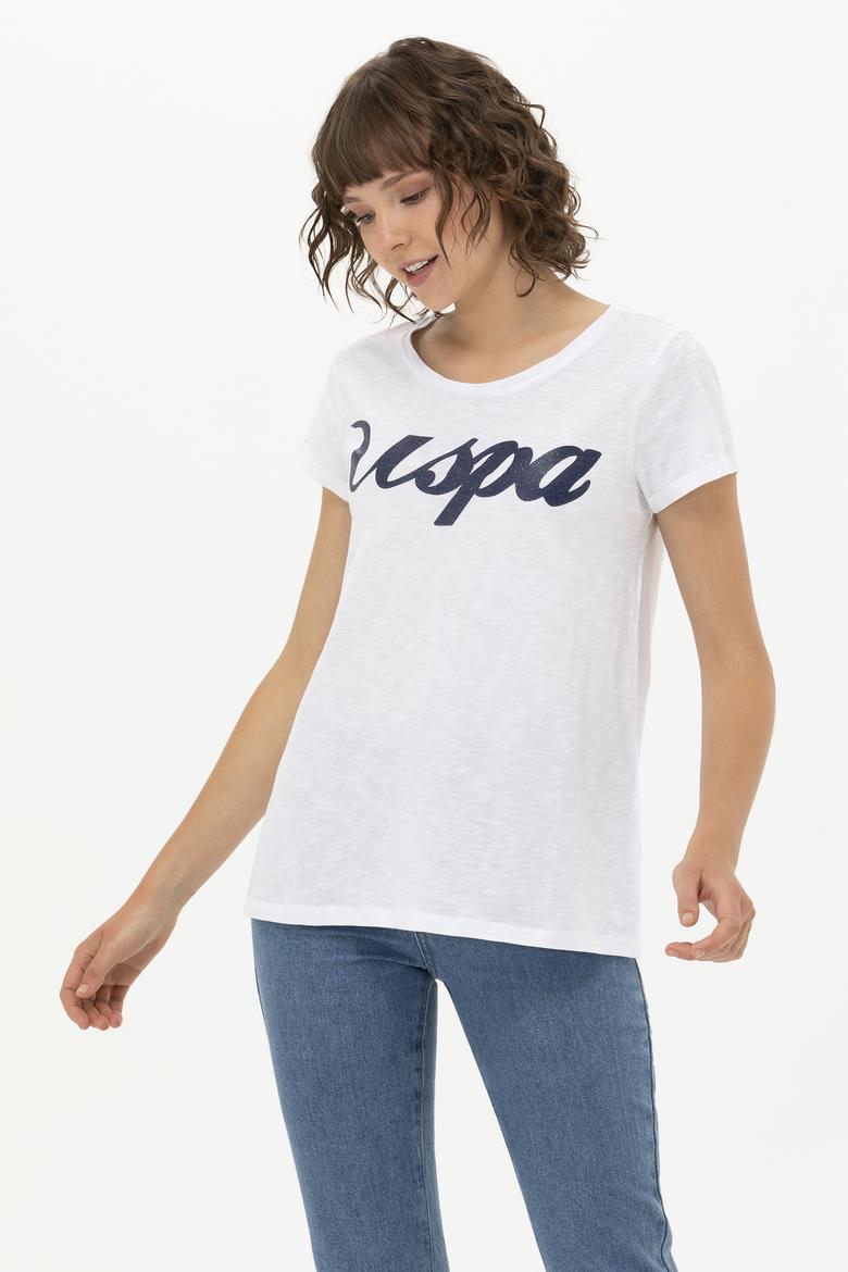 Kadın Beyaz Bisiklet Yaka Tişört