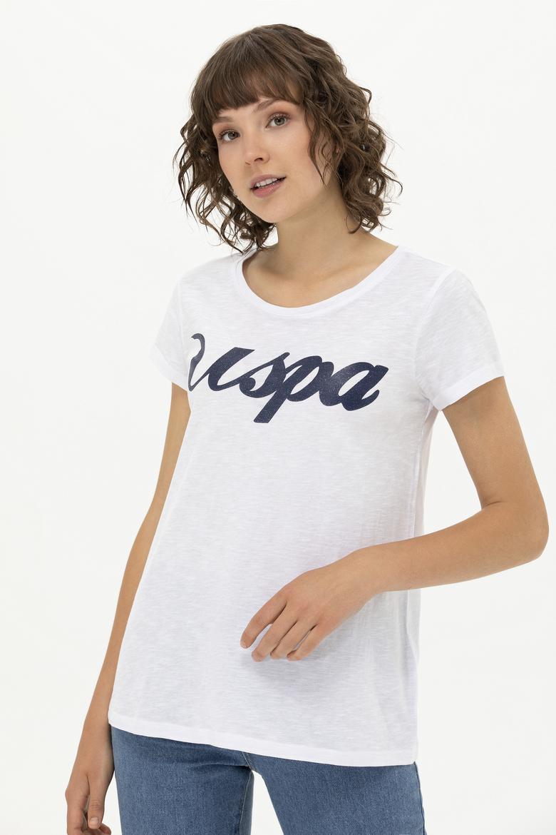 Kadın Beyaz Bisiklet Yaka Tişört - 50251960005