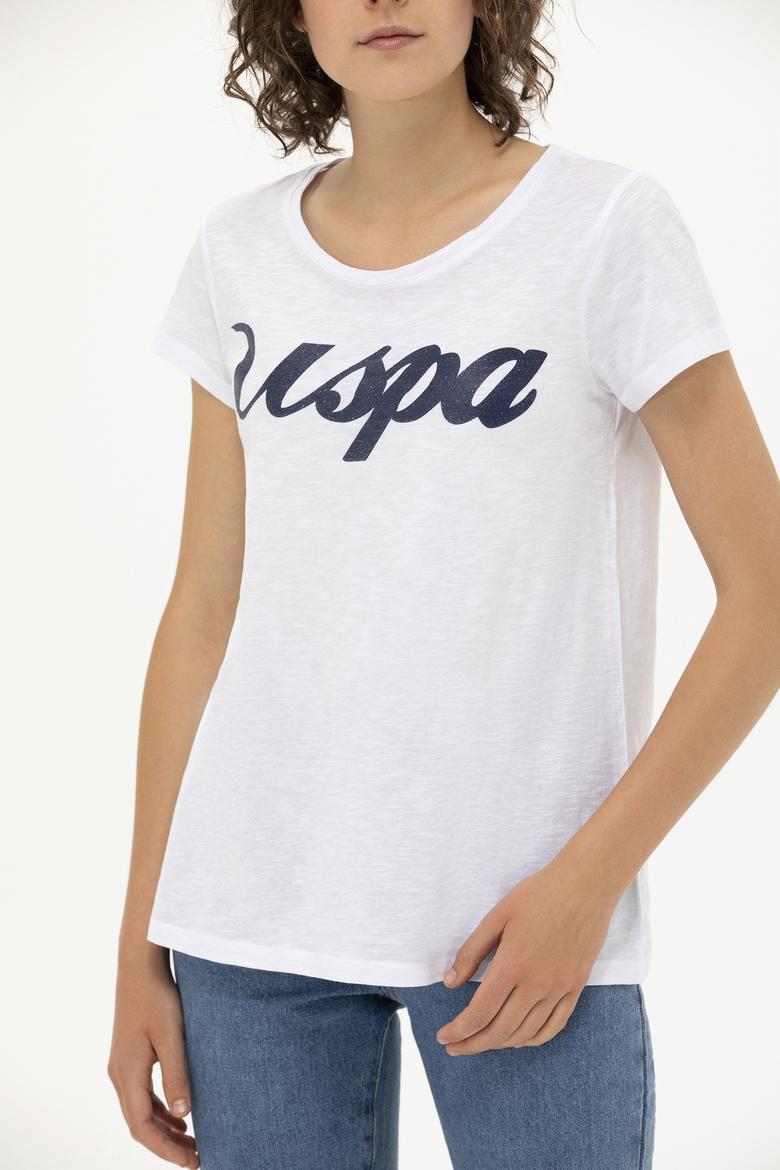 Kadın Beyaz Bisiklet Yaka Tişört - 50251960005