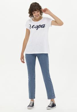 Kadın Beyaz Bisiklet Yaka Tişört - 50251960005