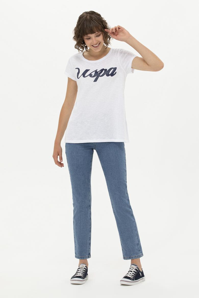 Kadın Beyaz Bisiklet Yaka Tişört - 50251960005