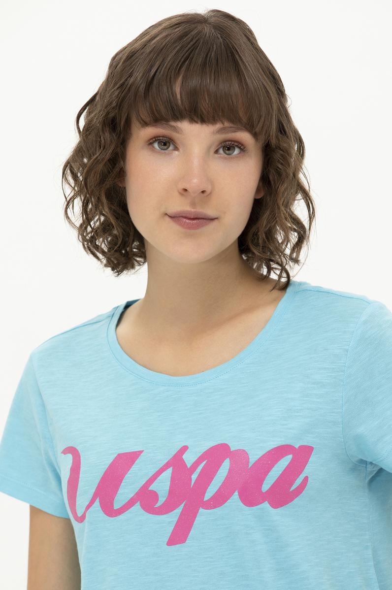Kadın Turkuaz Bisiklet Yaka Tişört