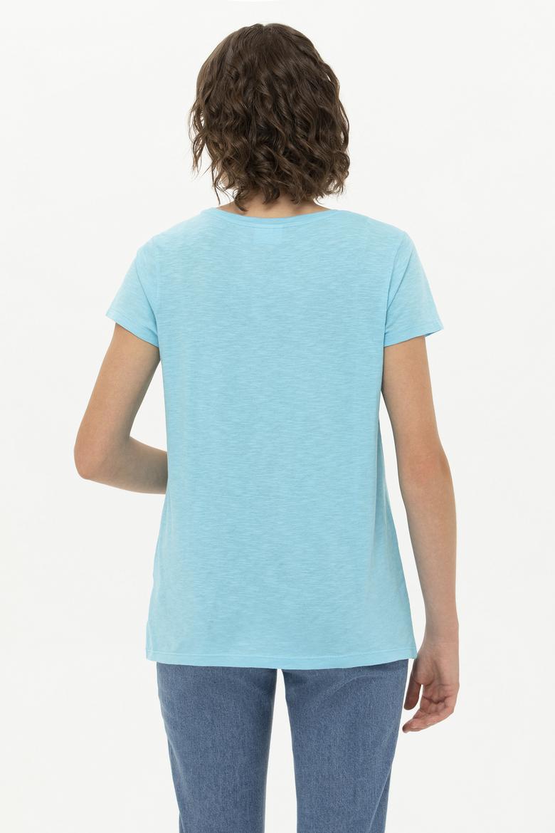 Kadın Turkuaz Bisiklet Yaka Tişört - 50251960012