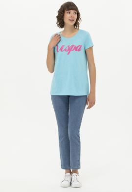 Kadın Turkuaz Bisiklet Yaka Tişört - 50251960012