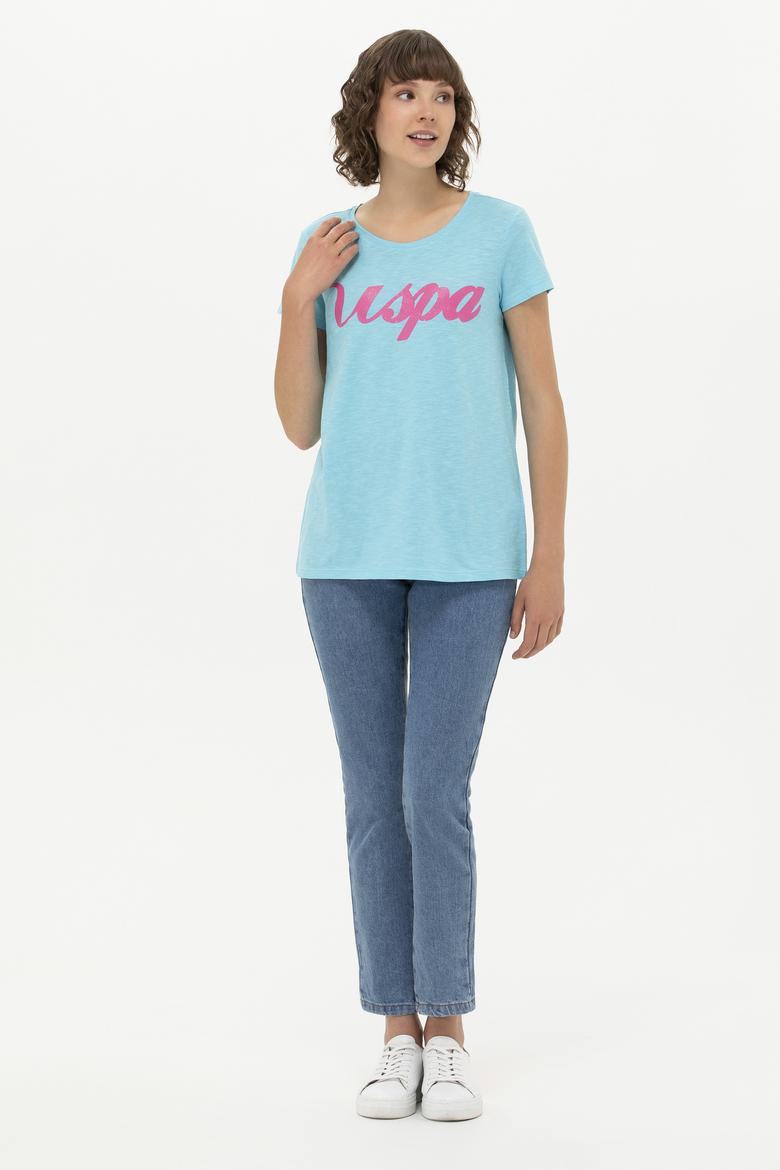 Kadın Turkuaz Bisiklet Yaka Tişört - 50251960012