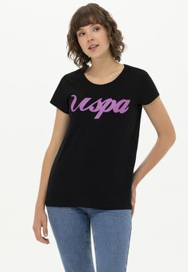 Kadın Siyah Bisiklet Yaka Tişört - 50251960022