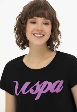 Kadın Siyah Bisiklet Yaka Tişört - 50251960022