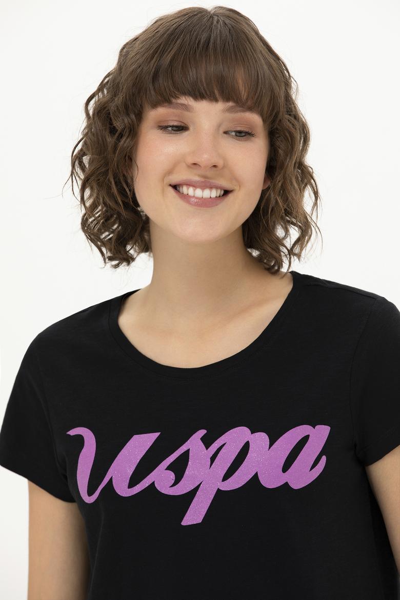 Kadın Siyah Bisiklet Yaka Tişört - 50251960022